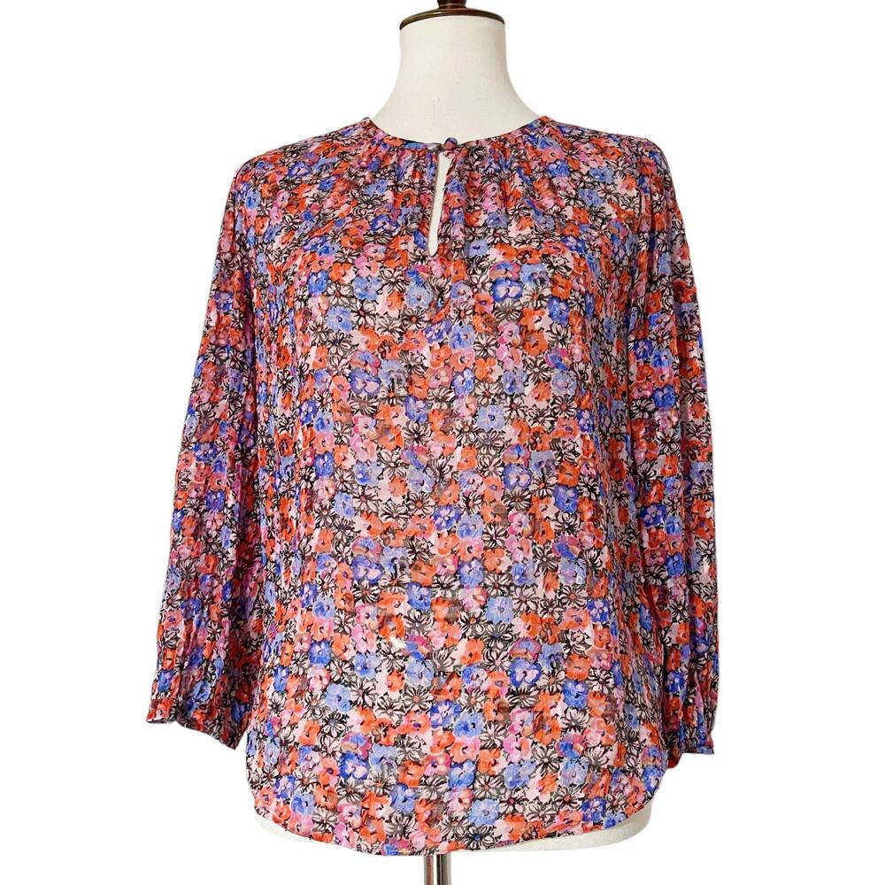 Rebecca Taylor Women's Multicolor Floral Silk‎ Blend Smocked Blouse Top Size 6